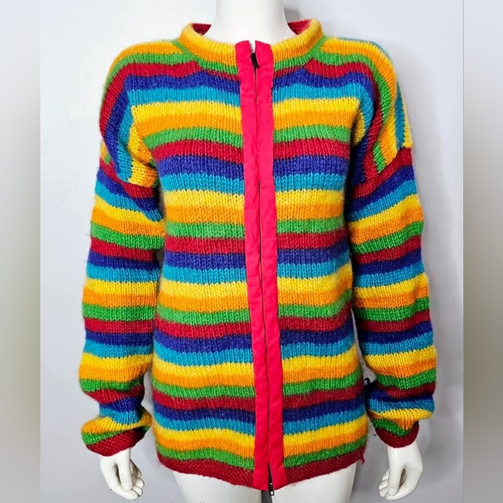 Vintage Colorful Rainbow Striped Cardigan Sweater Coat